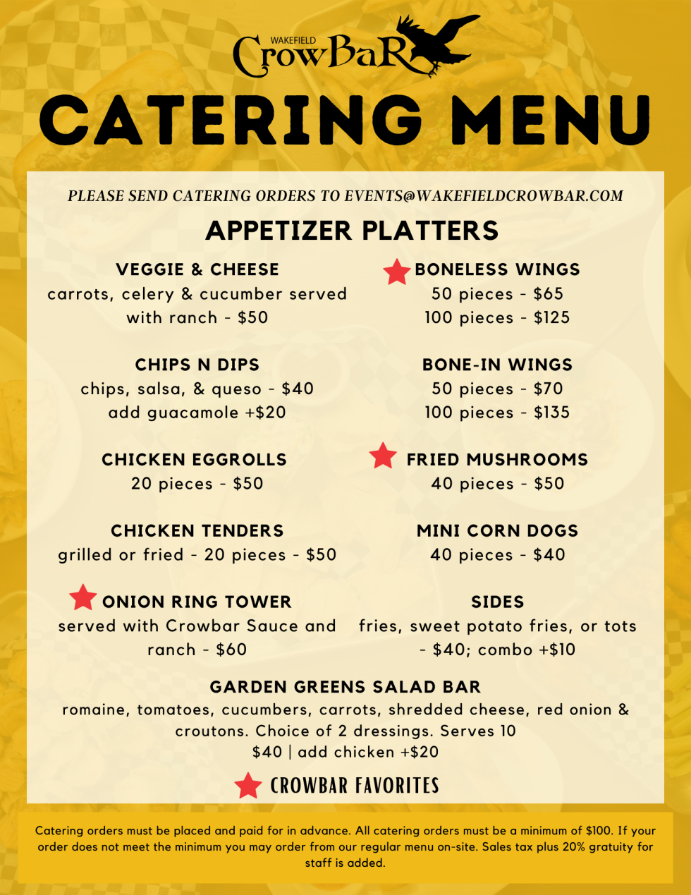 Catering Menu Wakefield Crowbar