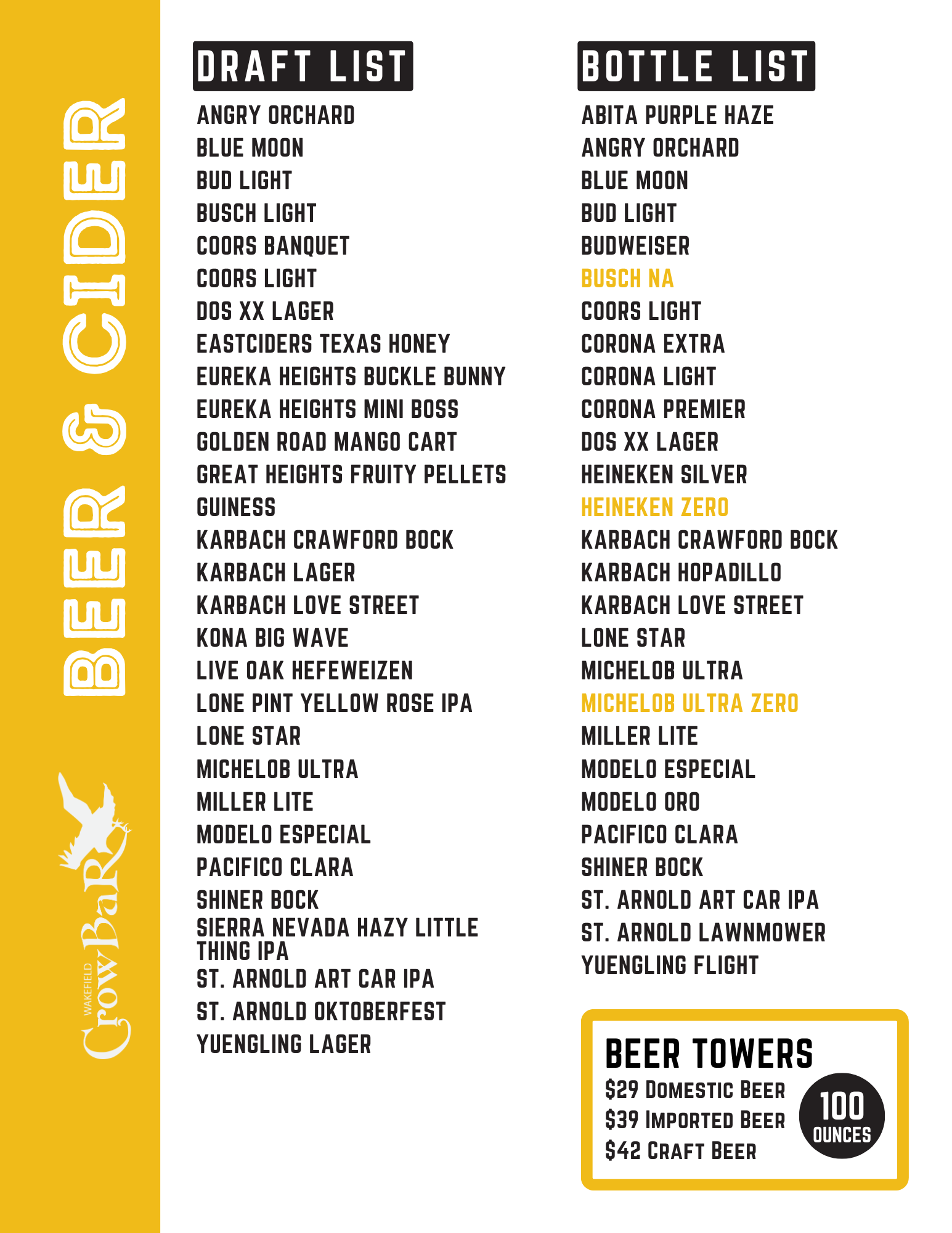 Beer Menu Wakefield Crowbar