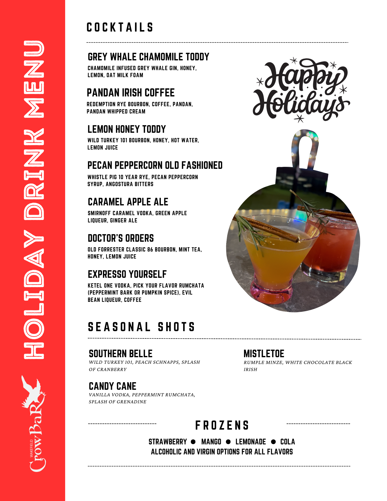 holiday drink menu Wakefield crowbar Houston heights