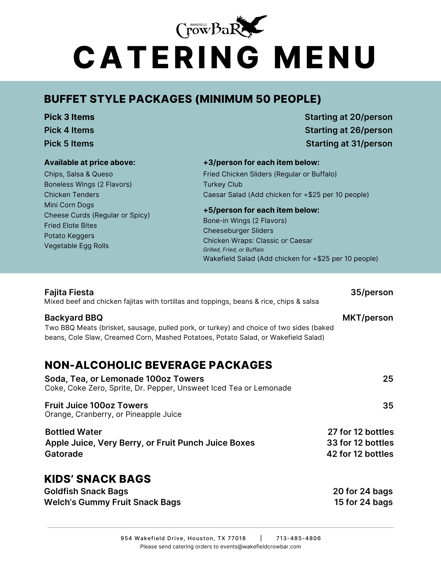Wakefield Crowbar Catering Menu Page 2