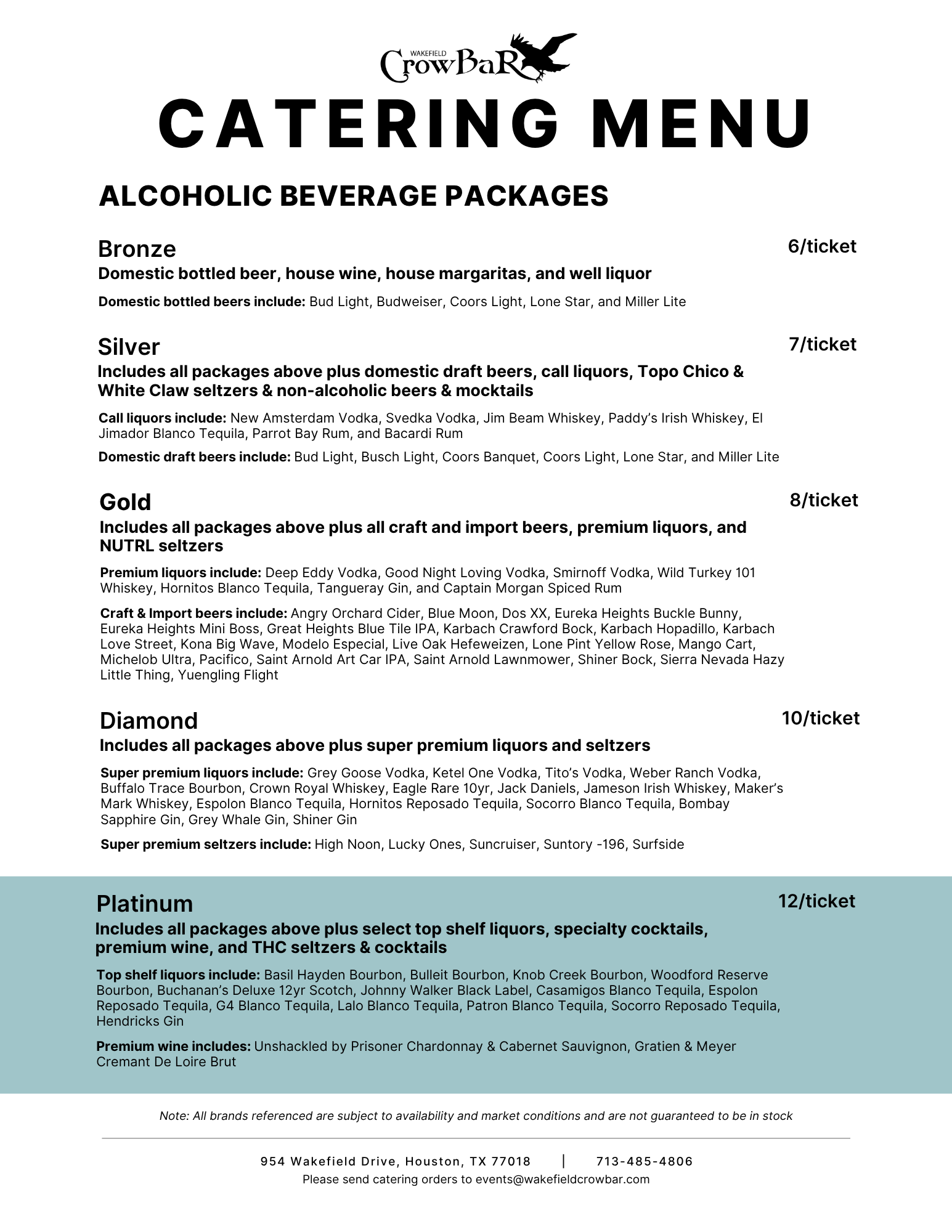 Wakefield Crowbar Catering Menu - drink Packages - Page 3