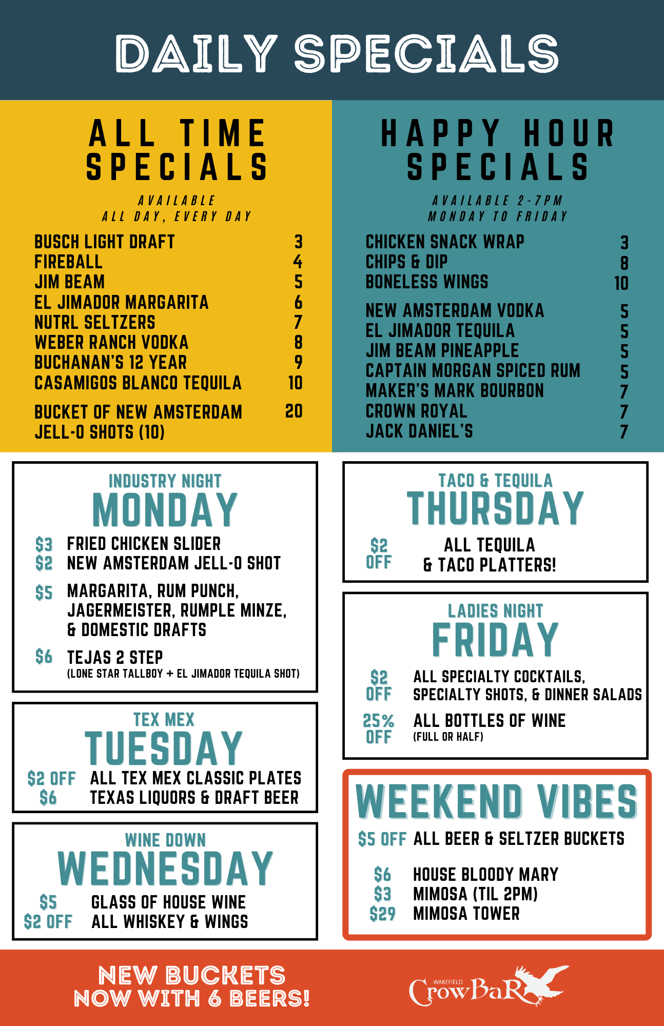 Wakefield Crowbar Daily Drink Specials and Happy Hour