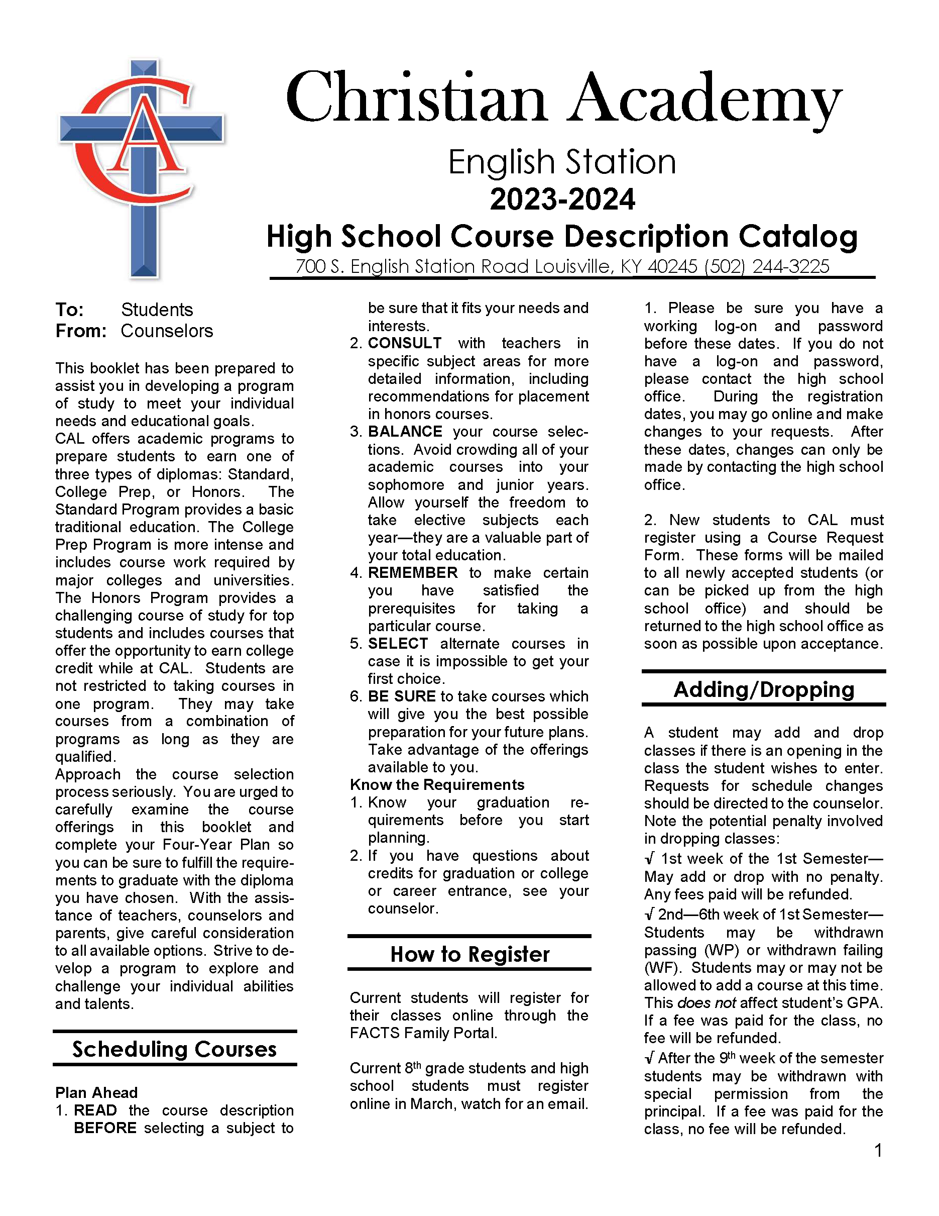 Scheduling Christian Academy School System