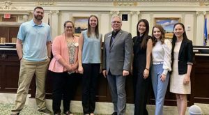 NOC students were recognized at the Oklahoma Association of Community Colleges All-Academic Team on March 28.  Pictured (L-R):  Devin Barnett, Bobbie Benz, Samantha Smith, NOC President Dr. Clark Harris, Mia Claire Jones, Emma Valgora, and Hang Dinh.