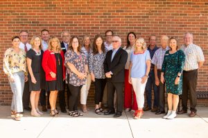 NOC Administration and the NOCF Trustees for 2023-24.  The NOCF manages over $15 million in assets.  Front Row (L-R): Misty Diemer Thurman, Vice President for Financial Affairs Anita Simpson, Director of Development and Donor Relations Candy Oller, Rachel Love, Cheryl Evans, Ken Bellmard, Jackie Conrady, Vice President for Academic Affairs Diana Watkins.  Back Row (L-R):  Left to right Back Row: Patrick Zimmerman, Regent Jason Turnbow, NOC President Dr. Clark Harris, Jodi Cline, Patrick Anderson, NOC Vice President for Community Relations & Development Sheri Snyder, Mark Detten, Tom Poole, Vice President for Enrollment Management Dr. Rick Edgington.  NOCF Trustees not pictured: Regent Brad Fox, LynnDe Funk, Dr. Gordon Laird, Peter Dillingham, Brad Purdy, Kayla Wooderson, and Foundation Board Secretary, Heather Swain. (photo by Shiloh Martin/Northern Oklahoma College).