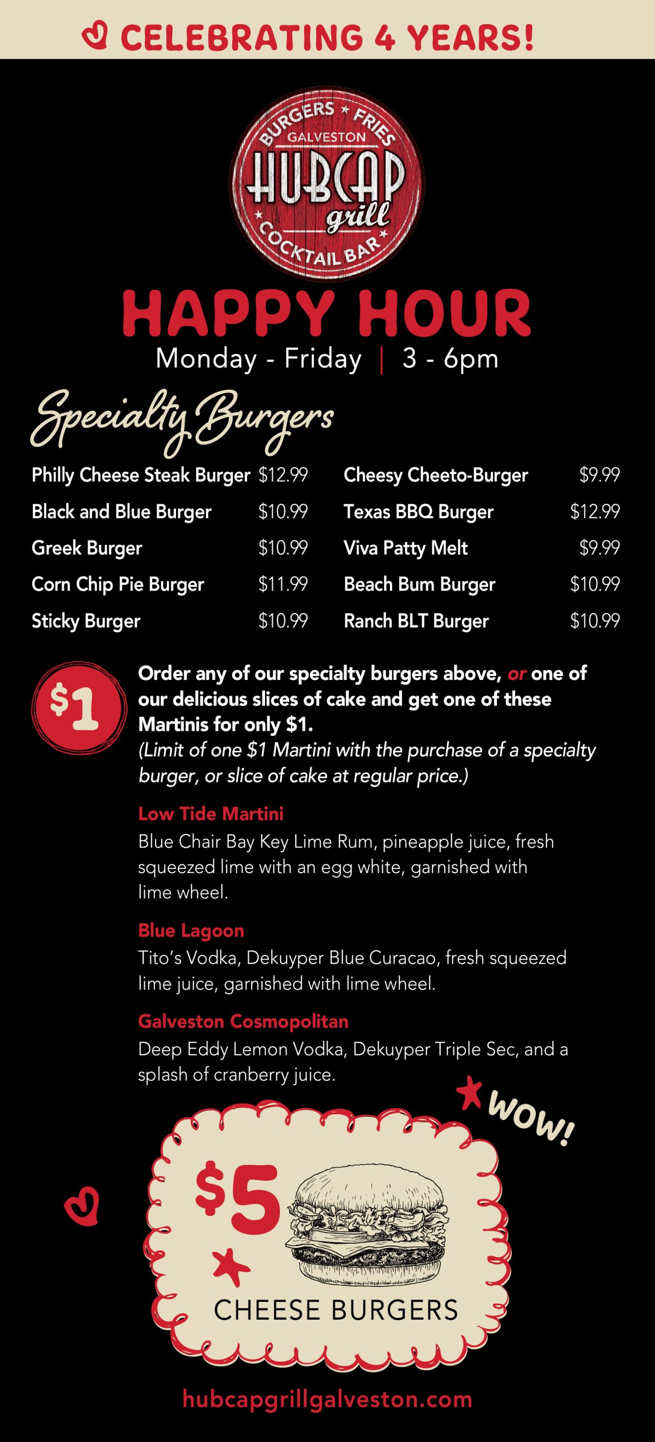 Menu Hubcap Grill Galveston