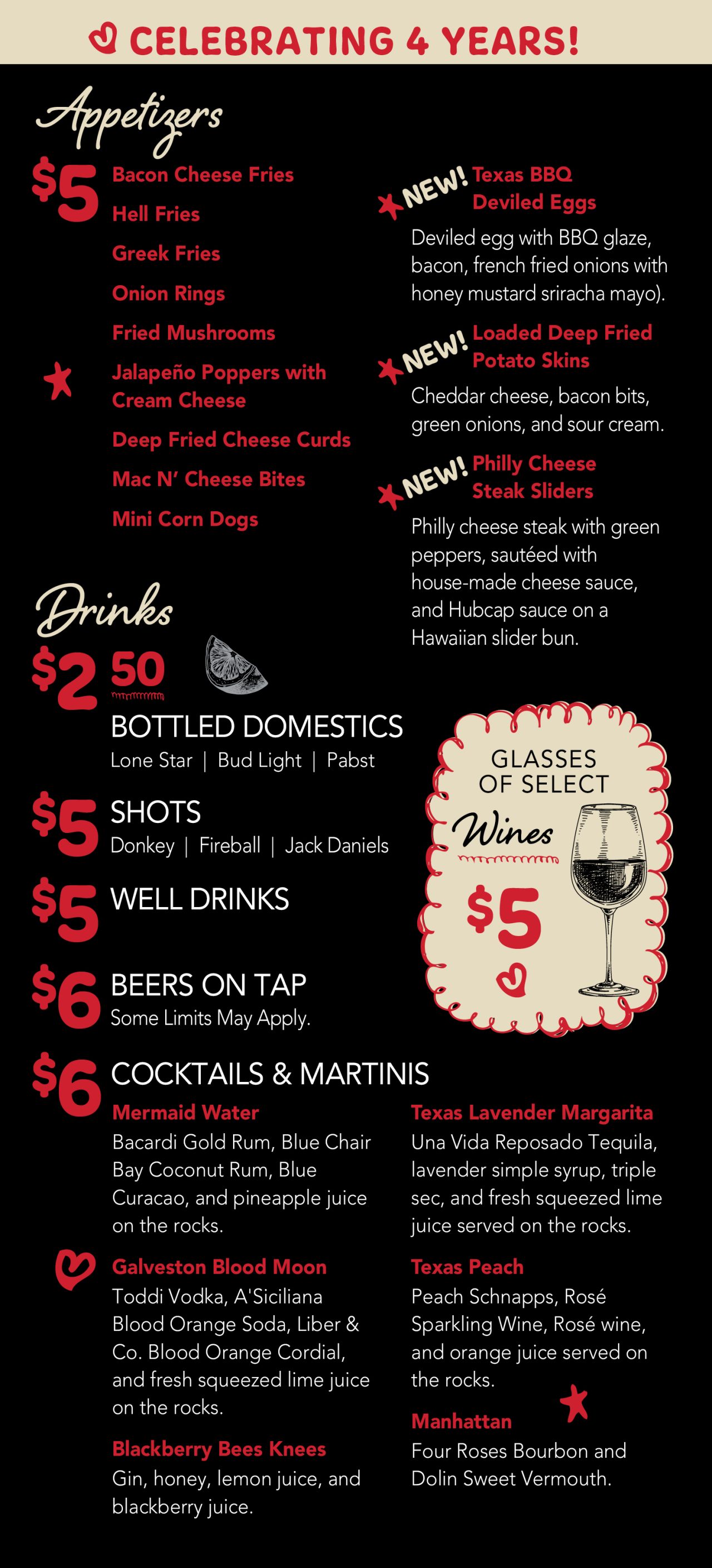 Menu Hubcap Grill Galveston