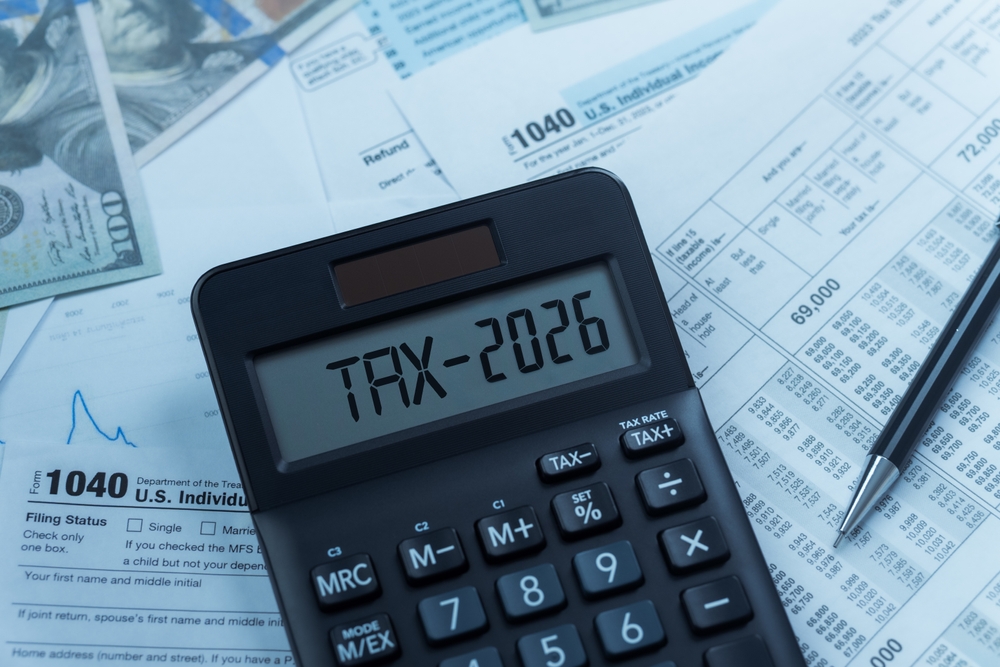 2026,Taxes,On,Calculator,With,1040,Income,Tax,Form,And